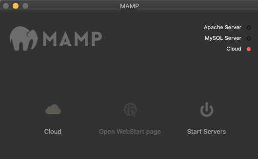 MAMP DO MAMP Apache Servero MySQL Server o Cloud Cloud Open WebStart page Start Servers