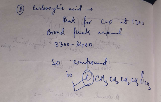 ③ carboxylic and a reak for Cao at 1200 Broad peak around 23300-3400 So compound is @ch eh ehenden