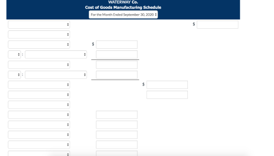 WATERWAY Co. Cost of Goods Manufacturing Schedule For the Month Ended September 30, 2020