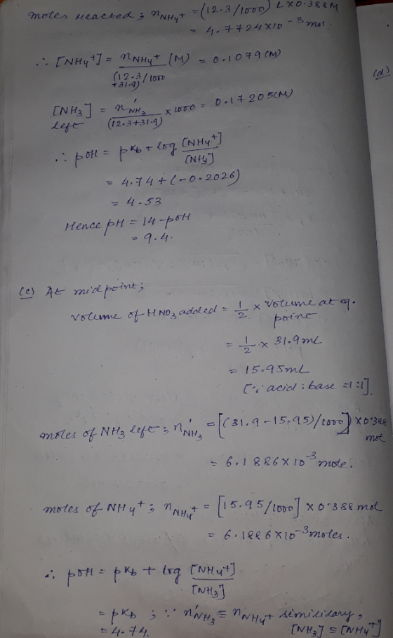 motes heacted; N Nhut = (12.3/1000 LX0.88M 4.7724X10-3 mot. (12-3/100 .. [NHy +] = N Nhy + (M) = 0.1089 CM +81-4) on [NH₂] =