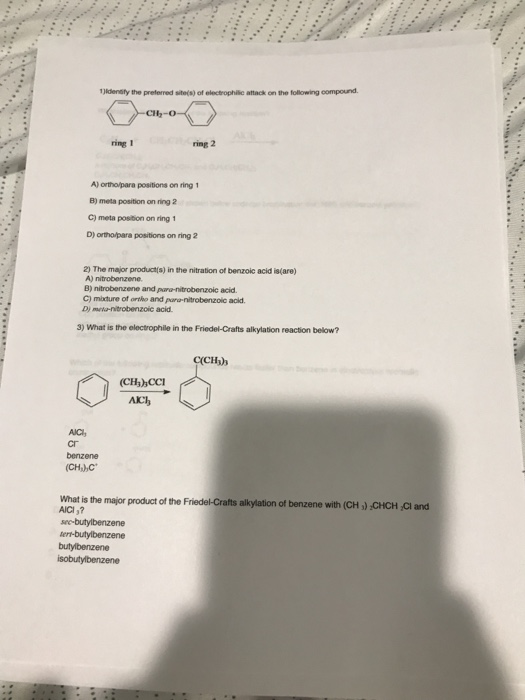 identify the preferred site(s) of electrophilic attack on the following compound 1-CH-04 >> ringt r ing 2 A) ortho para posit
