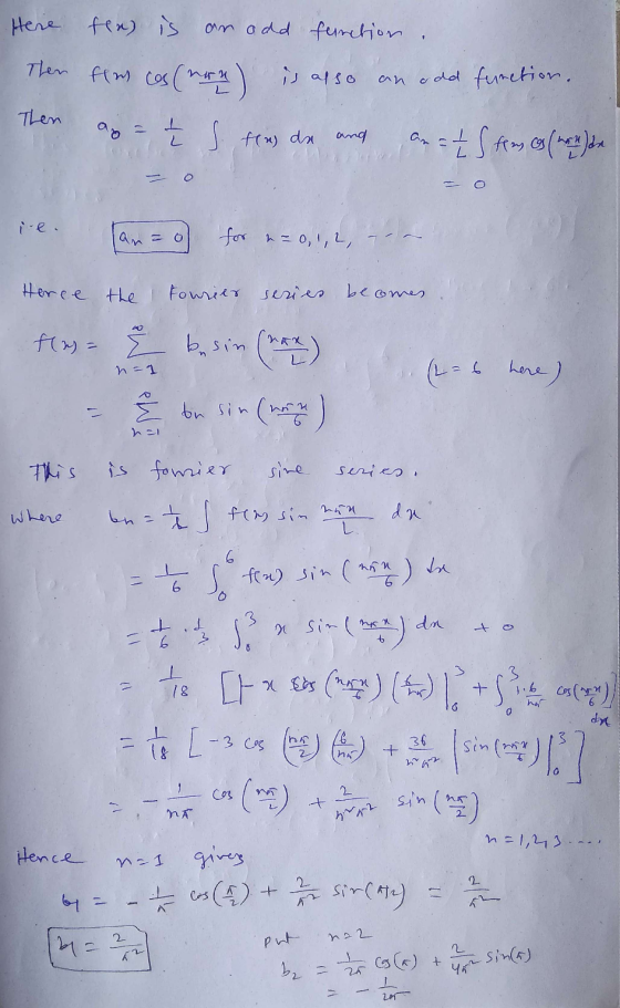 Here fla) is an odd function, Then flus cos (err) is also an add function. a = – Sta) de and a = - Strona (non de Then an = 0