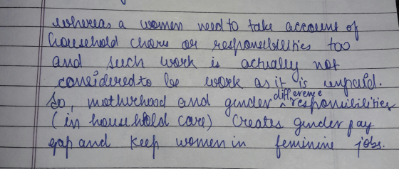 I whereas a women need to take account of household cheres de responsibilities too and such work is actually not considered t
