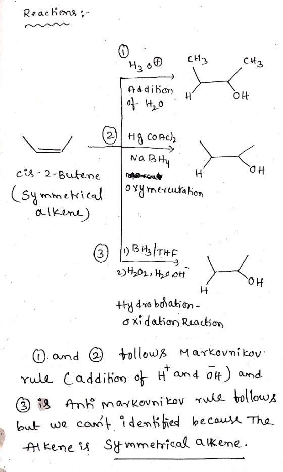 Reachens CH3 Нз ое Addibon OH H CoAch NABHY cis- 2-Butelne HO OOmerutahon (sy mmekica! alkene) 9в HglTHE (3 2)Hz02, Ho н OH H