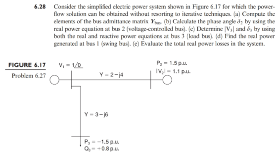 6.28 Consider the simplified electric power system shown in Figure 6.17 for which the power- flow solution can be obtained wi