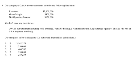 9 Our companys GAAP income statement includes the following line items: Revenues Gross Margin Net Operating Income $3,600,00