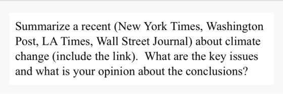 Summarize a recent (New York Times, Washington Post, LA Times, Wall Street Journal) about climate change (include the link).