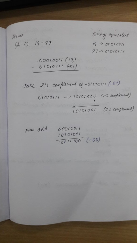 Binary enavalint 9 00010011 81-7 ฮเ010111 g2. a) 1-87 O0010O11 (/9) -01010111 C81) Take 2s plement og -01 olouI 87) 10101001