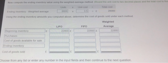 cost to the Now computo the ending inventory value using the weighted average mothod (Round the unit cost to two decimal plac