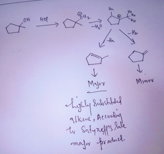 Hb Ha v Major 0 1 0% highly substituted alkene, According to Satyzeffs rule mafor product.