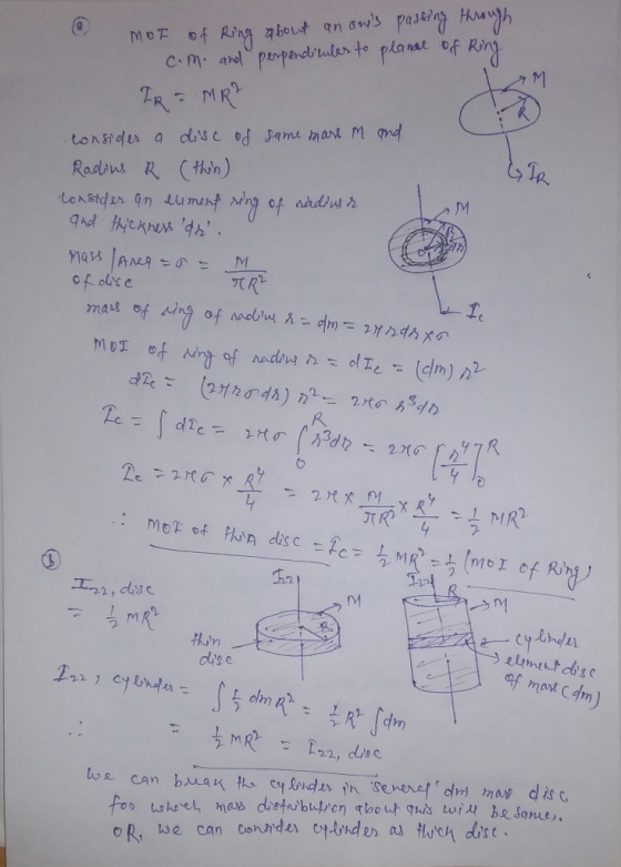 Mor of Ring about an aws passing through c.m. and perpendicular to plance of Ring IR = MR? M consider a disc of game mass m