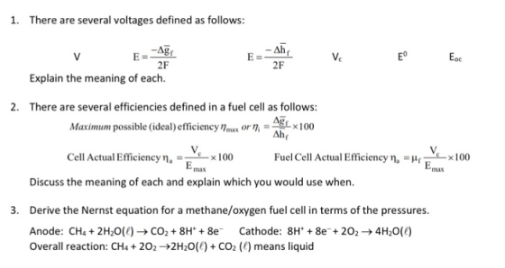 1. There are several voltages defined as follows: 2F Explain the meaning of each. 2. There are several efficiencies defined i