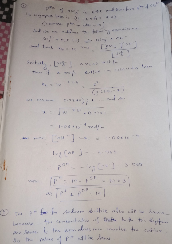 pks of sozu is 6.97 and therefore milibrium and tu thus ko= 10-7-03 o pra of tsoon is 6.97 an its conjugate base is (14-6.9+)
