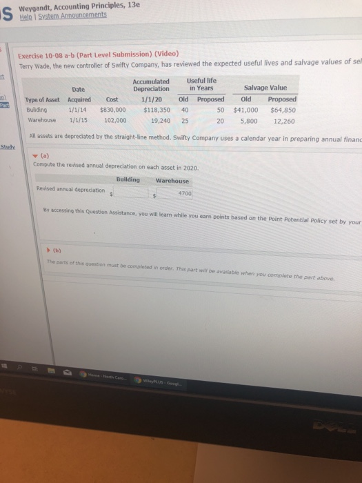 Weygandt, Accounting Principles, 13e Help System Announcements Exercise 10-08 a b (Part Level Submission) (Video) Terry Wade,