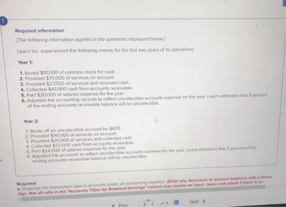 Required information The following information applies to the questions displayed below.) Leach Inc. experienced the followin