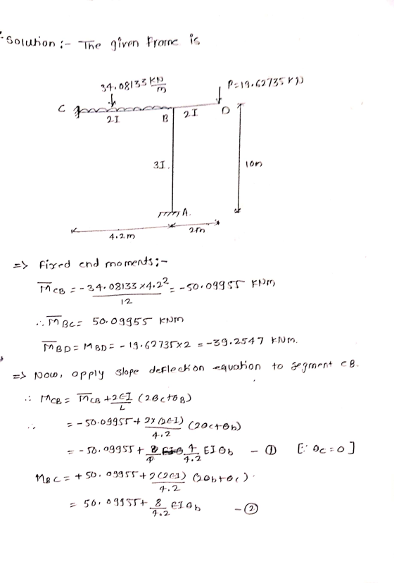 31.08133K1) С mah 21 21 ur E solution: The given Prome is = 5o, ogg 55+ 8 Elon P219.6273571 B 31, 10m to A 4.2m => Fixed end
