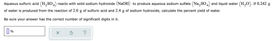 Aqueous sulfuric acid (H2SO4) reacts with solid sodium hydroxide (NaOH) to produce aqueous sodium sulfate (Na2SO4) and liquid