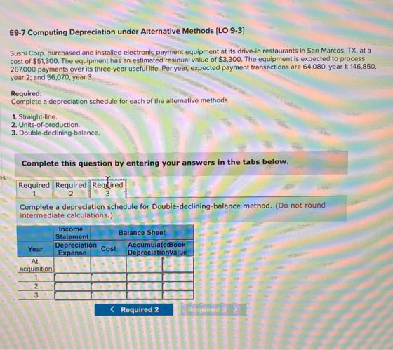 E9-7 Computing Depreciation under Alternative Methods [LO 9-3] Sushi Corp. purchased and installed electronic payment equipme