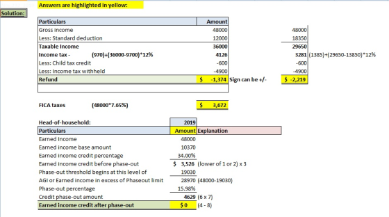 Answers are highlighted in yellow: Solution: Particulars Gross income Less: Standard deduction Taxable Income Income tax - Le