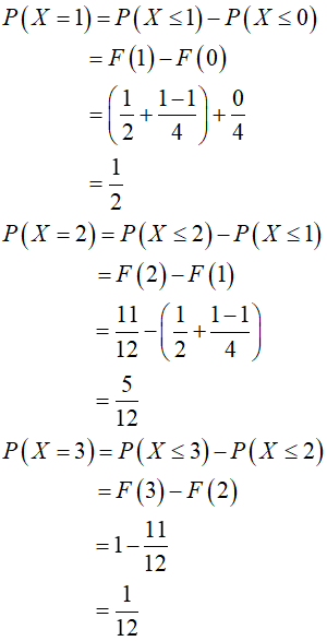 P(X = 1) = P(X 51) - P(X 50) = F(1)-F(0) (i 1-1 0 4 / 4 - + - +- P(X = 2) = P(X 2) - P(X s1) = F (2)-F (1) 11 (1 1-1 - - - +-