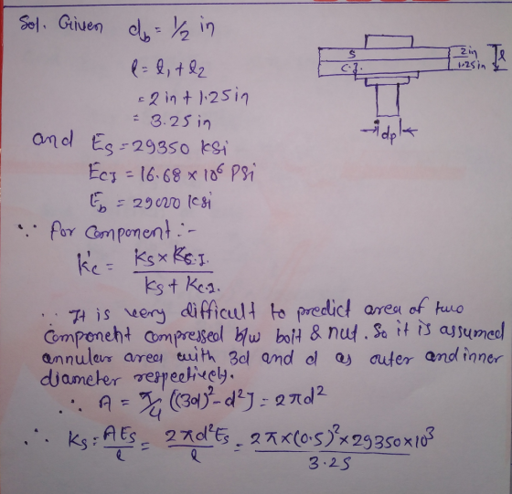 dok Sol. Given d = 1/2 in R = l, tez 22 inflasin S C.1. FE IS 125 in +3.25 in and Es=29350 ksi Ecz = 16.68x10r pri E = 29000