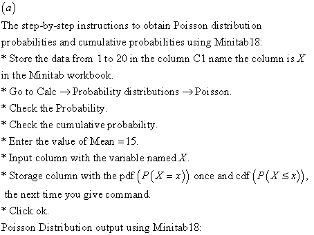 The step-by-step instructions to obtain Poisson distributi on probabilities and cumulative probabilities using Minitab18 Stor