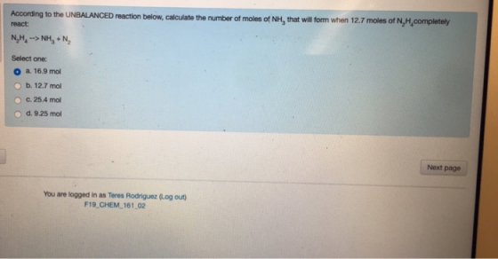 According to the UNBALANCED reaction below, calculate the number of moles of NH, that will form when 12.7 moles of NH complet