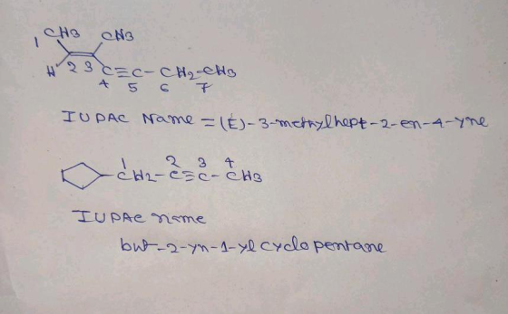 CH3 CH3 #2965-CH2-CHS + 5 6 7 IUPAC Name = (€)-3-methylhept-2-en-4-yne dlz- & Co IUPAC Name but-2-yn-1-ylcyclopentane