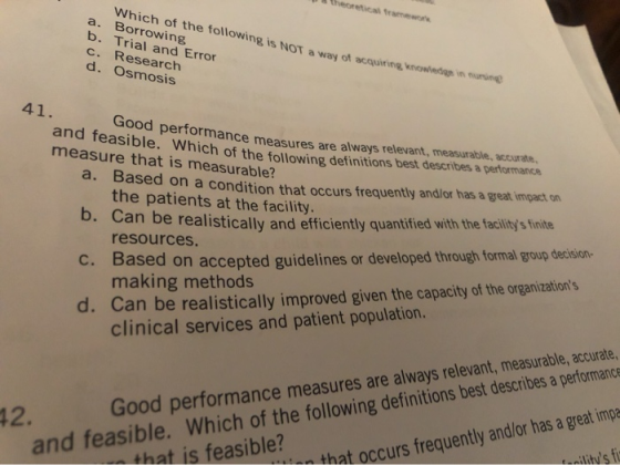 theoretical framewo GOOD Which of the following is NOT a way of acquiring, K Borrowing Trial and Error Research d. Osmosis n