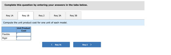 Complete this question by entering your answers in the tabs below. Req 1A Req 1B Req 2 Req ЗА Req 3B Compute the unit product