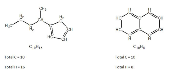 CH H2C HC CH C1画6 C1oHg Total C = 10 Total C = 10 Total H = 16 Total H = 8