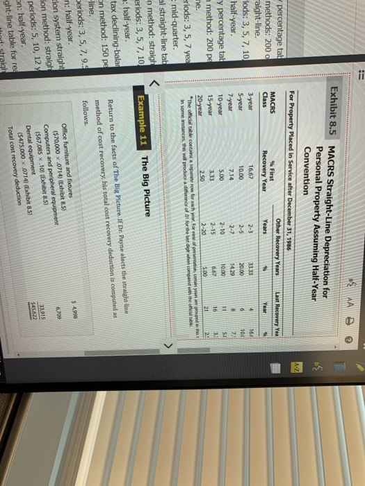 AA Exhibit 8.5 MACRS Straight-Line Depreciation for Personal Property Assuming Half-Year Convention For Property Placed in Se