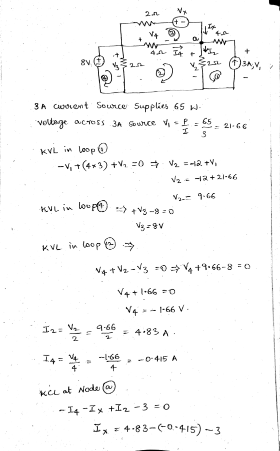 2012 IN 4.0 Va 3 am Cao T +32 ② 3A;V, + Xh 3A;v, ; 21 @ 3A Current Source Supplies 65 W. voltage across 3A Source vi = { = 65