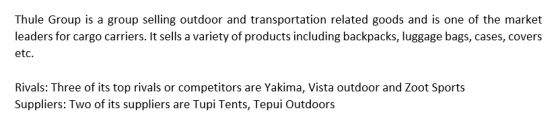 Thule Group is a group selling outdoor and transportation related goods and is one of the market leaders for cargo carriers.