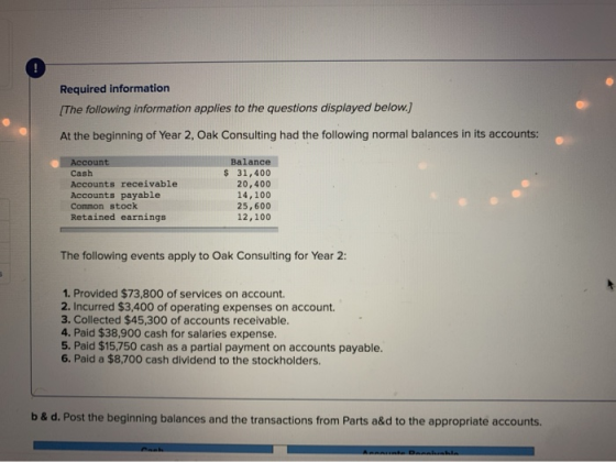 Required information [The following information applies to the questions displayed below.) At the beginning of Year 2, Oak Co