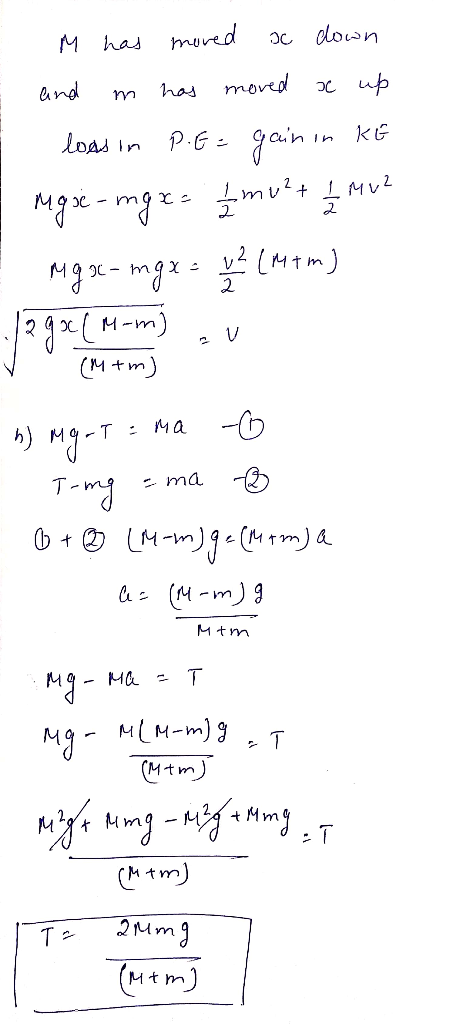 M has moved sc down and in has moved ac up loss in P.E= gain in KE . Imu?+ 1 Mu? Mou-mg x = 2 13 « - mg x : 4 (чт») J21x(Ч-m)