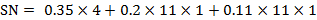 SN 0.35 X 4+ 0.2 X 11 X 1 + 0.11 X 11 X 1