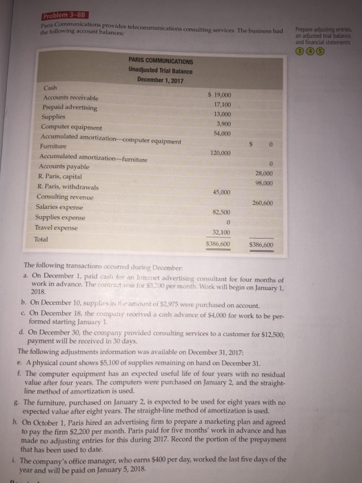 Problem 3 8B Communications provides telecommunications consulting Service The business had the following account balances mm