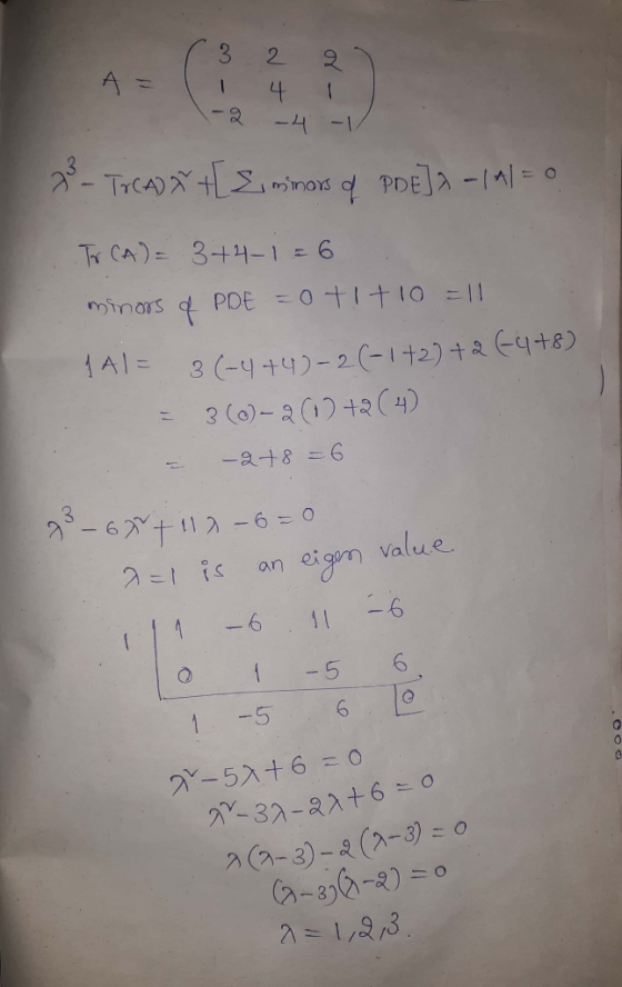 $2 2 4 -TacA) 4PDEA-10 MInoYs Tr CA)= 3+4-1 = 6 Minars d PDE = 0 t1+ lO =|1 AI= 3 (-4+42-2(-142)+2 E4+8) 3 (o)- 2(1242(4) -a+