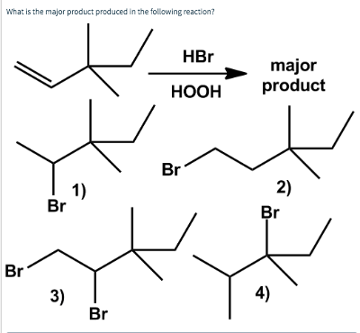 What is the major product produced in the following reaction? HBr major HOOH product Br 1) 2) Br 3) 4)