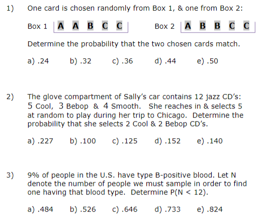 1) One card is chosen randomly from Box 1, & one from Box 2: Box 1 A A B C C Determine the probability that the two chosen ca