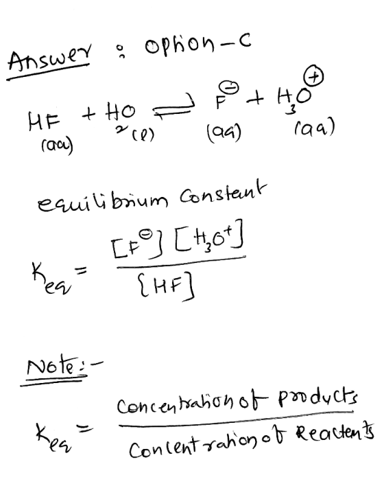 OPhon-c Answey HO HE Ho (aa) raa) (a4) eguiibium onsten CrCto Kea [HF] No te Concenhaohot Podvct Кea Conlentrahon o Reauent