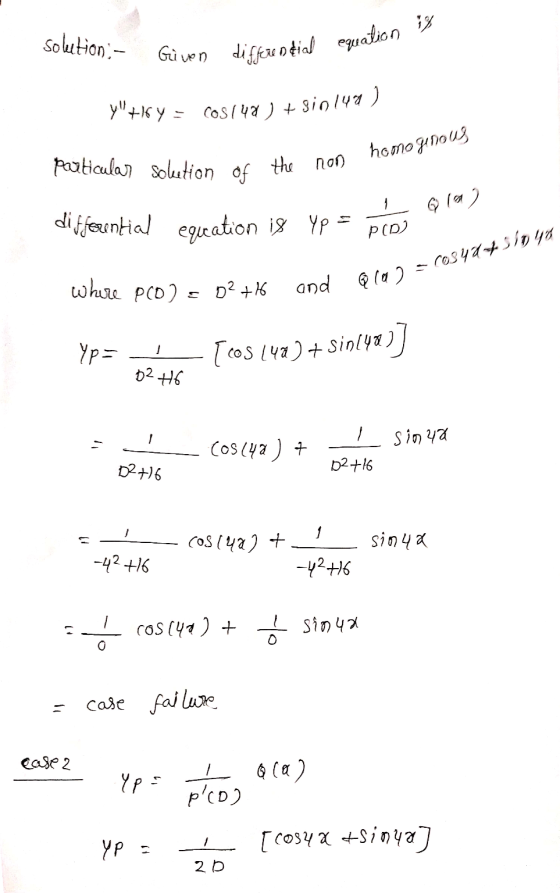 & solution - Given tial de equation Y+16 Y = COS 148 ) + sin 149 ) particular homogenous soletion of of the non the non IQ 1