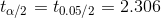 ta/2 = +0.05/2 = 2.306
