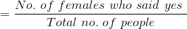 = \frac{No.\,\,of \,\,females \,\,who \,\,said\,\,yes\,\,}{Total\,\,no.\,\,of \,\,people}