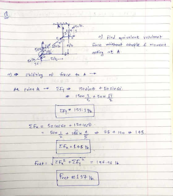 o) find q valert veuten out acting at A 4AL 5a19 Shifting-of-force-to-トーテ a)中 30 2. 5.