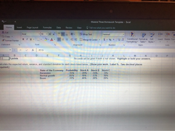 Module Three Homework Template - Excel Data Review View Tell me what you want to do = = Wap Test General . D XI Copy Merge &