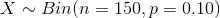 X - Bin(n = 150, p = 0.10)