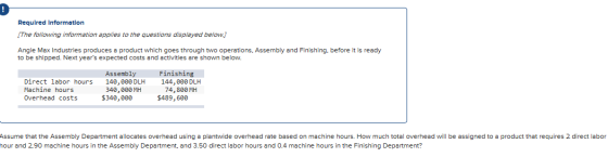 Required Information The following information applies to the questions displayed below.) Angle Max Industries produces a pro