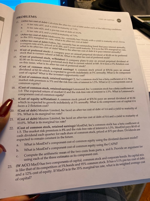 PROBLEMS 11. (After-tax COST O CARTAL 210 After-tax cost of debt Calculate the after-tax c ode under each of the following co